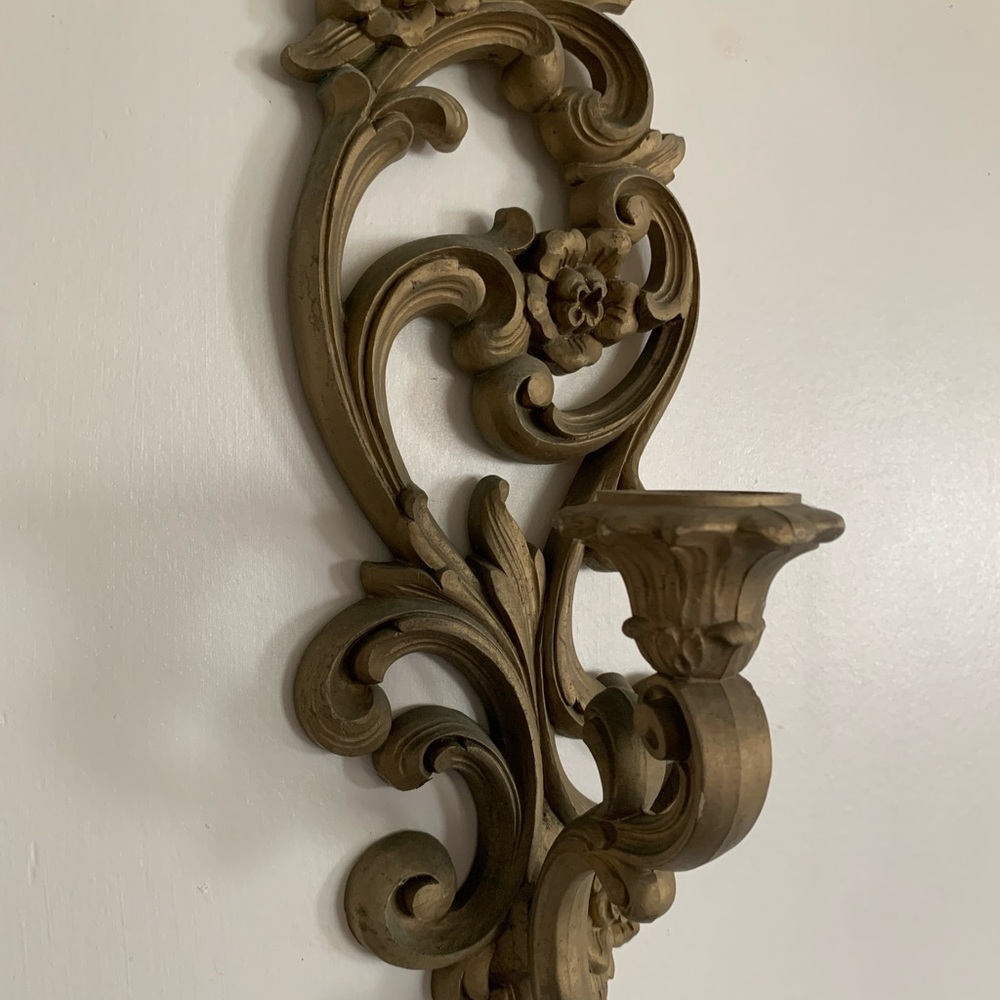 Vintage Single Syroco Candle Sconce Homco Wall Decor Gold Baroque- Mid Century